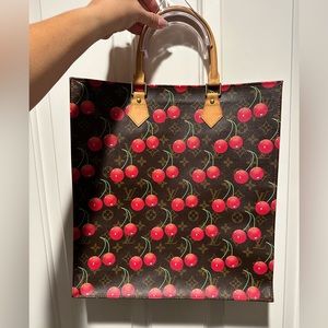 🍒Louis Vuitton x Takashi Murakami Monogram Cherry Sac Plat Bag Tote Bag likenew